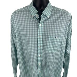 Vineyard Vines Slim Fit Tucker Mens XL Mint and White Checkered Shirt